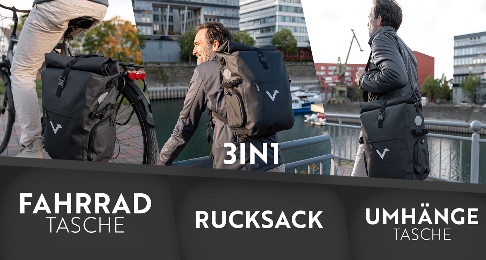 Die Valkental 3-in-1-Tasche: Fahrradtasche, Rucksack und Umhängetasche in einem